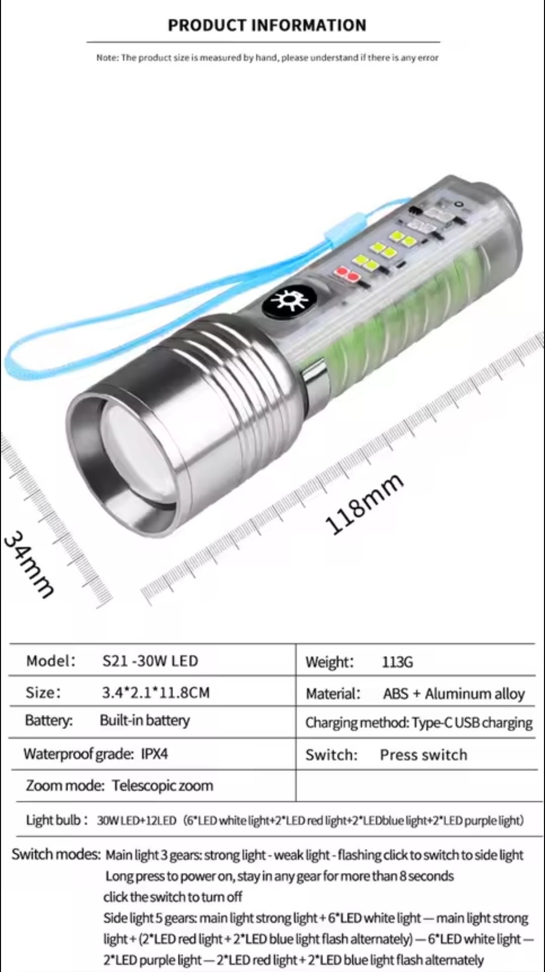 Multifunctional High Power Zoomable Flashlight Torches LED Super Bright Rechargeable High Lumens Long Range Flash Light 8 Modes Tactical Flashlight with Fluorescent Shell, Portable Hand Torch for Emergencies, Camping, Hiking
