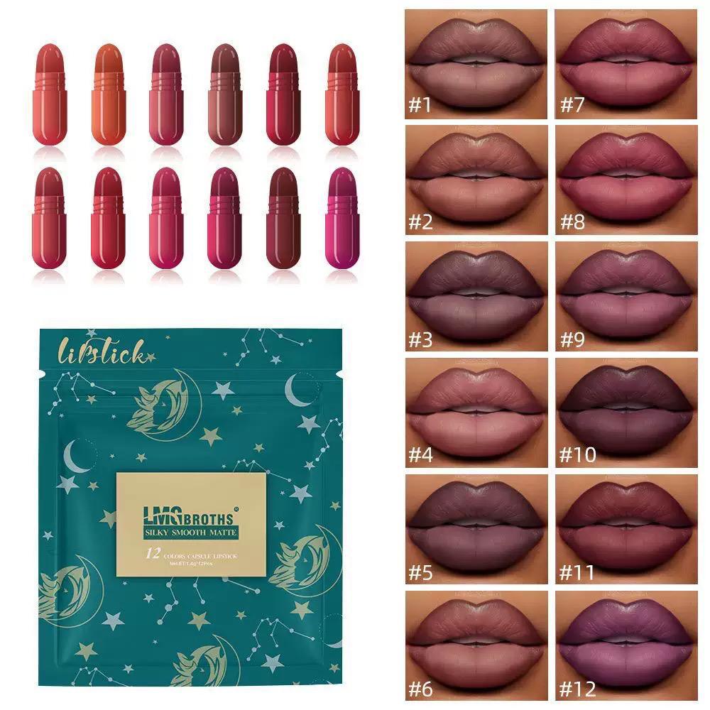 LMG BROTHS Capsule Lipstick Set – Silky Smooth Matte Finish Mini Lipstick Pods (Travel Size & Portable)