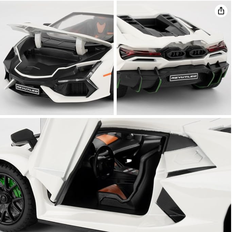 Lamborghini Revuelto Toy Car, 1/24 Diecast Model Car with Sound, Light and Pullback, Collector Model Car, Gift for Children with Smoke Feature alternate view