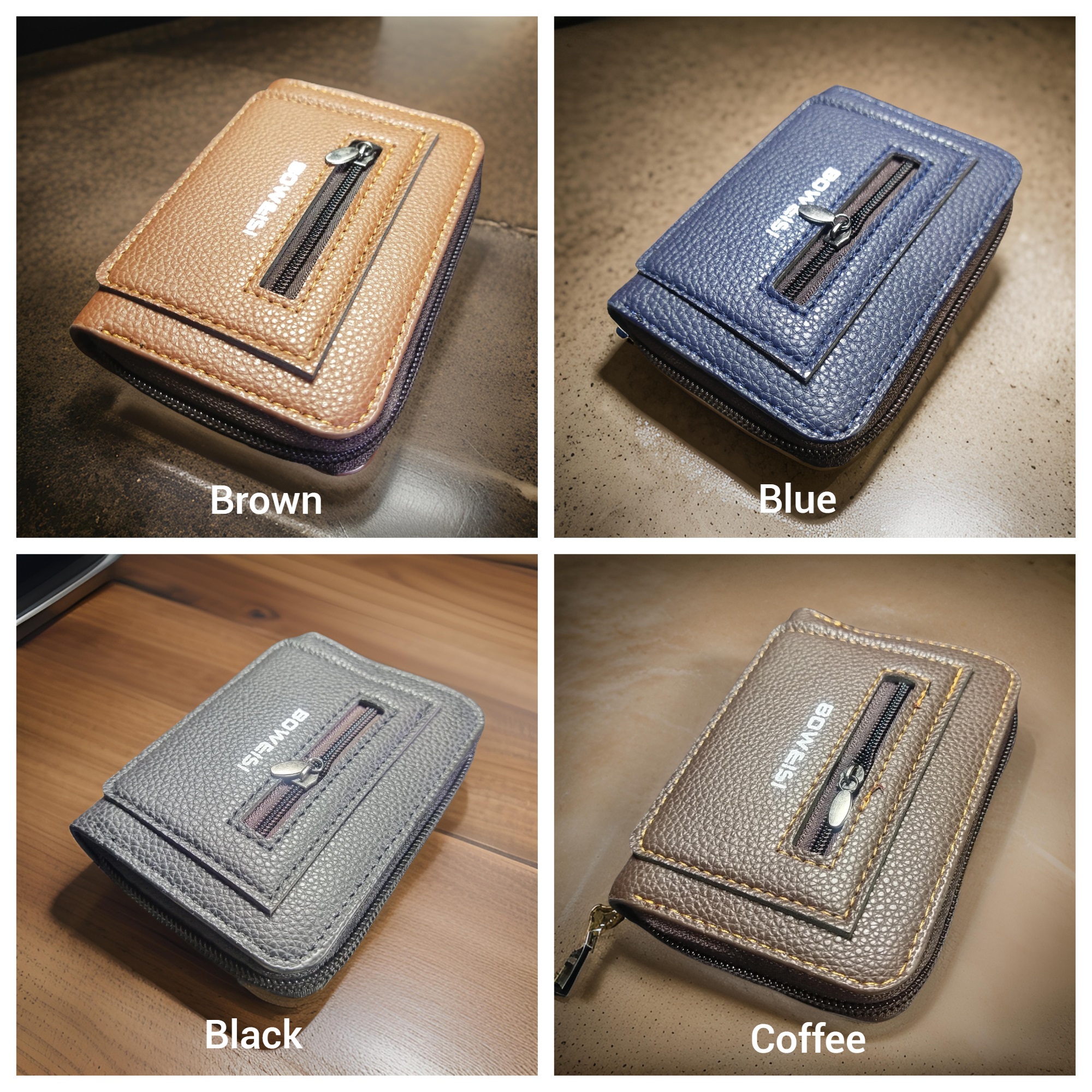 VORPE V FASHION Men's PU Leather Card Holder Storage Bags Blocking Zipper Thin Pocket
