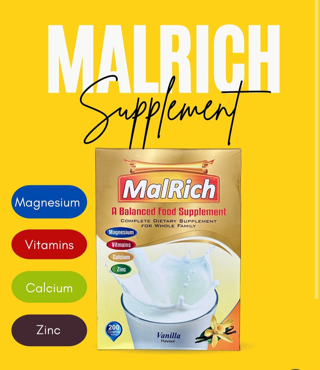 Malrich weight gain powder milk  Mlarich milk  Malrich Powder Supports Healthy Growth Daily Energy Boost with Malrich Powder | Malrich Weight Gain Powder Milk 200GM