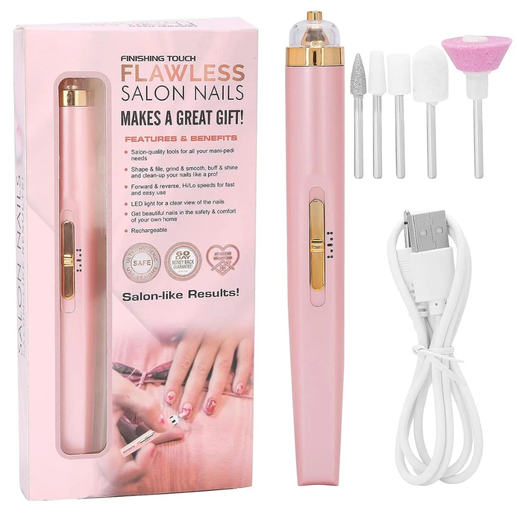 5 in 1 Electric Nail Drill Kit - Rechargeable Professional Manicure Pedicure Machine - Portable Nail File and Buffer Set with LED Light