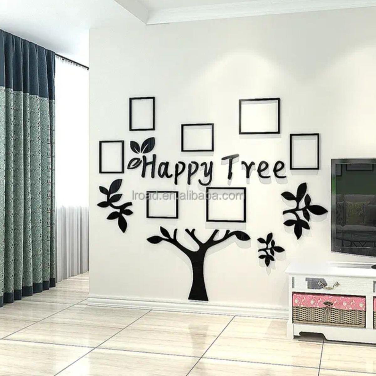 New Family Tree Photo Frame 3D Wooden wall décor 3mm thickness Wooden Wall Art - 36*36 Inches Removable Family Photo Frame Tree Wall Decals Posters Wall Stickers Flower Mural Art Picture Home Décor - Family Tree with Frames