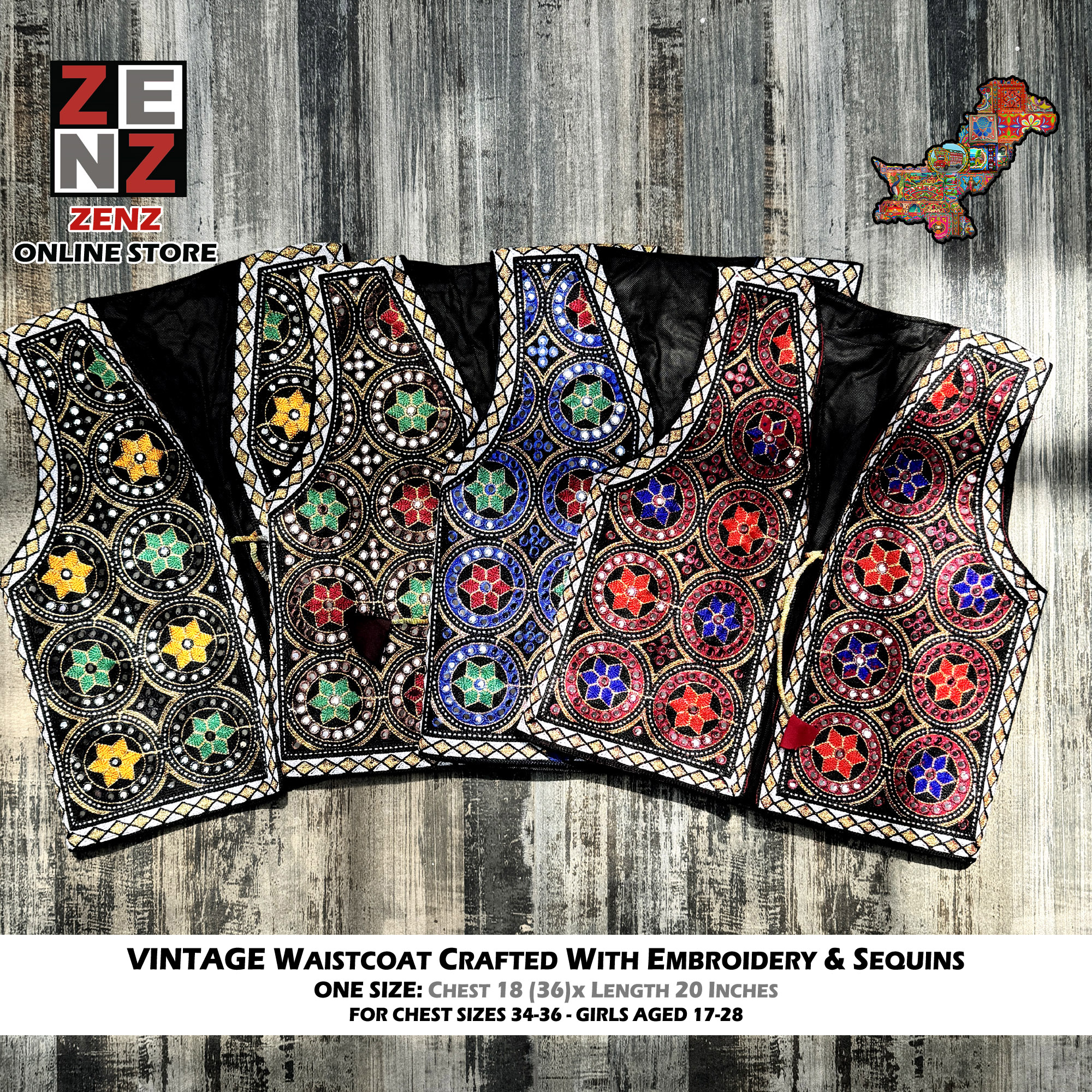 Sindhi Traditional Wear Waistcoat Koti Gilet Waist Coat crafted Multicolour Embroidered & Sequins for Female Adults ZENZ
