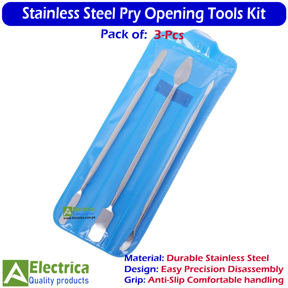 Koocu TE-02 3-Piece Stainless Steel Pry Opening Tool Kit | Double-Sided Metal Spudger Spatula Set for Mobile Phone, Tablet, Laptop & Electronics Repair by Electrica