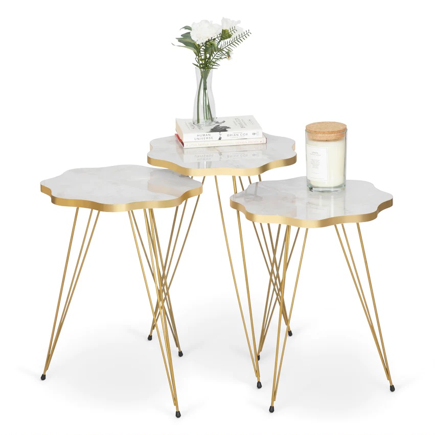 Mdf Wood Daisy Nesting Table With Metal Stand Set of 3 Round table Table Decoration coffee table Daisy coffee table dining table Nesting table set Side Table Coffee Table nesting table Decor - Set Of 3 Side Tables