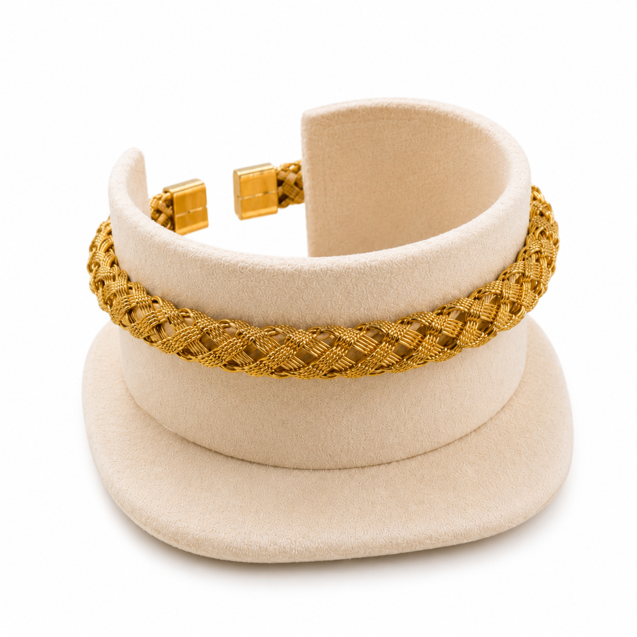 Aura Mahal Braided Rope Cuff Bracelet for Women – Gold Plated Stainless Steel Woven Bangle, Tarnish-Free Adjustable Kara for Party, Eid & Gift