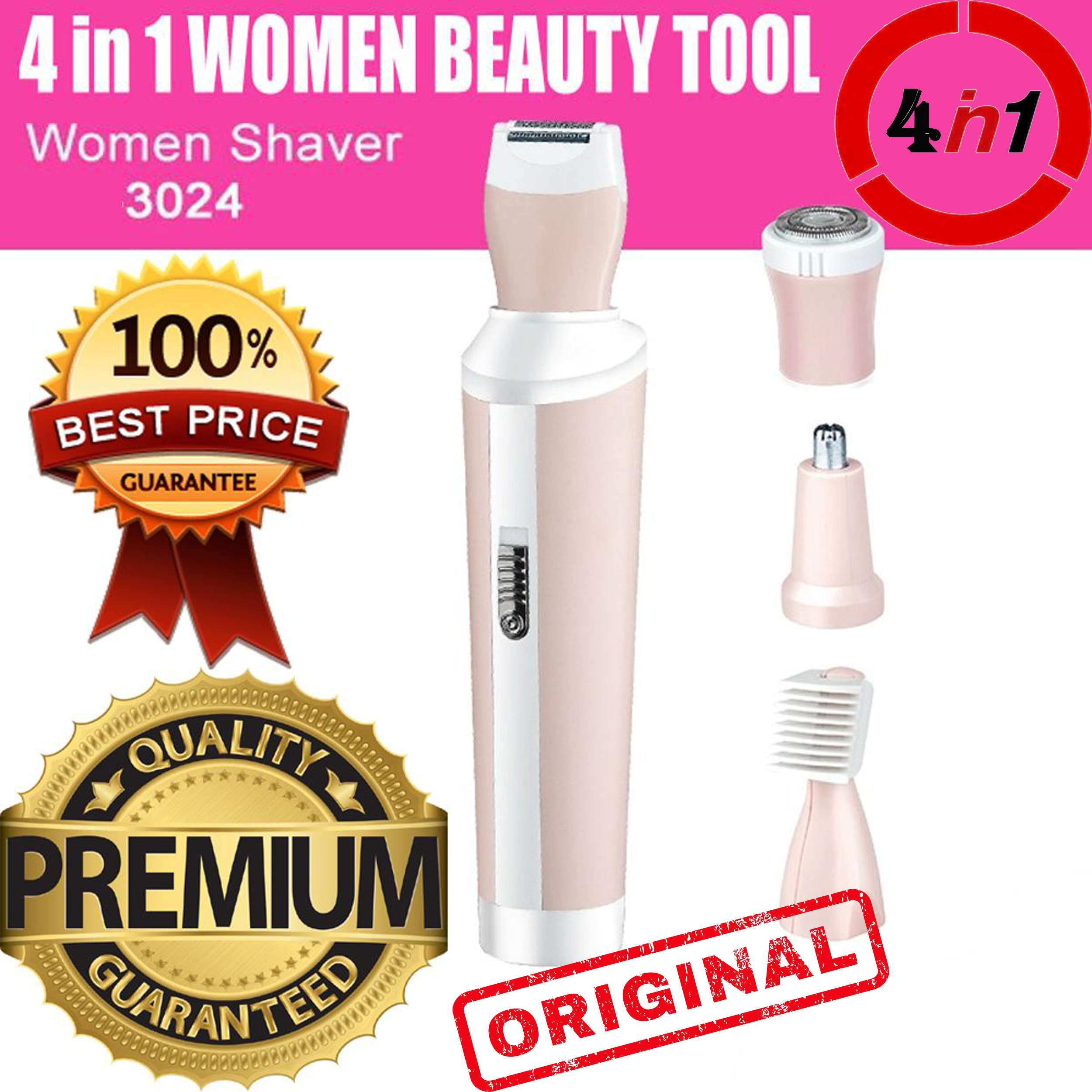 4 in 1 Genuine 3024 Rechargeable Women Skin Shaver suit Nose Eyebrow Trimmer - Electric Hair Removal Shaving machine - Women's Girl's Ladies Grooming Kit New Imported Best Original 3024 Epilators & shavers
