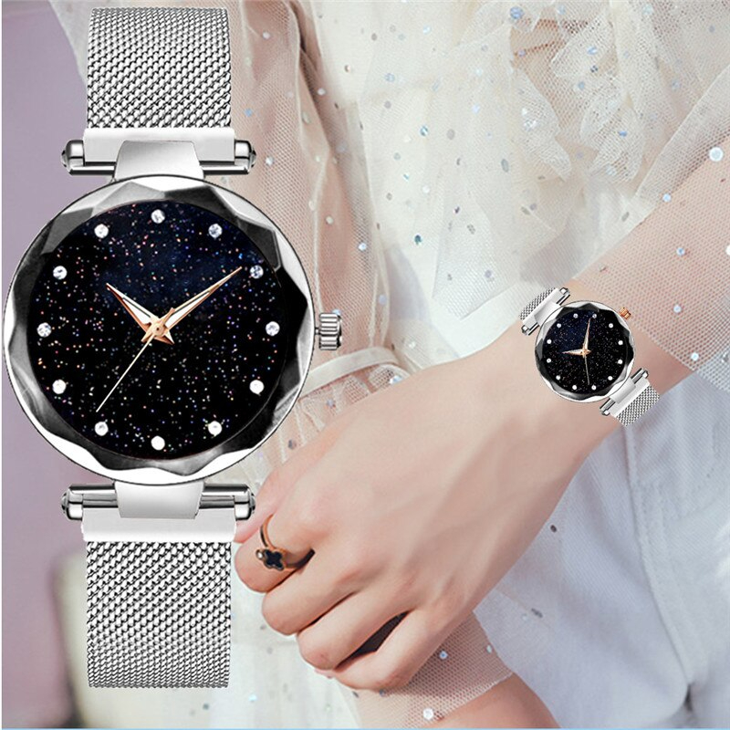 Watch For Women Stainless Steel Magnet Strap Watch For Girls