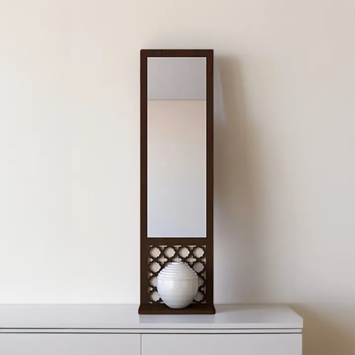 Mirror Shelf Wooden Pot Holder Home Office Wall Decor In Brown 1/3 Pcs Wooden Wall Mounted Pot Holder With acrylic Mirror