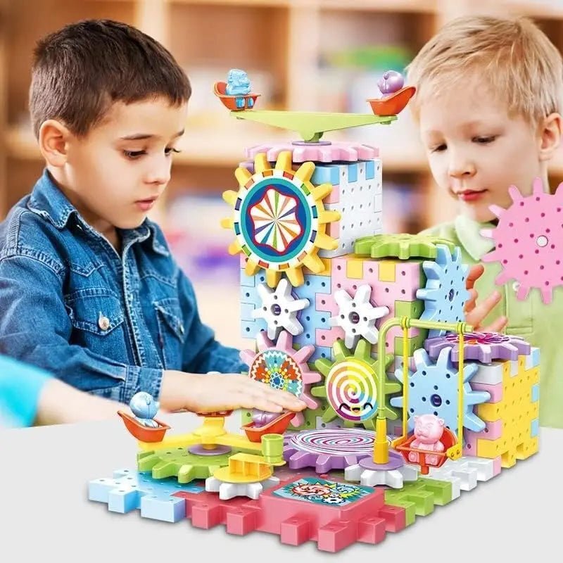 Electric Building Block Gear Toy Set DIY Plastic Brick Toys Colourful Building Block Large Particle Electric Gear Rotating Assembly Block Children Early Education Puzzle Fun Learning Blocks Gifts for Birthday