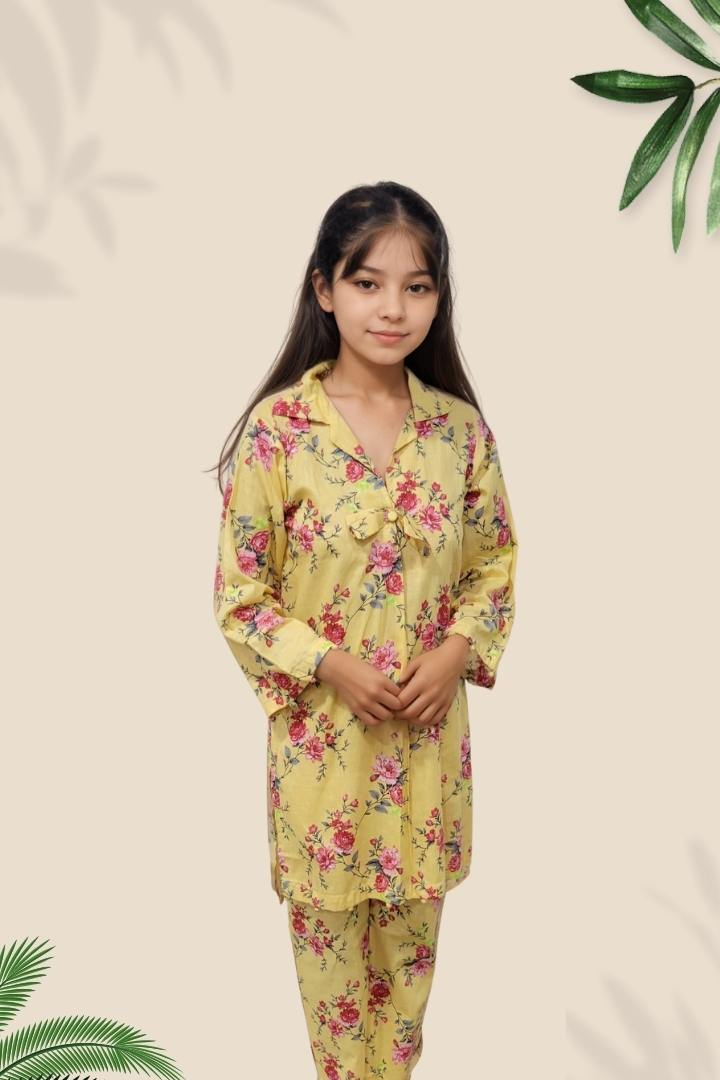 2 Pcs Girls Printed Suit Stitching Cotton