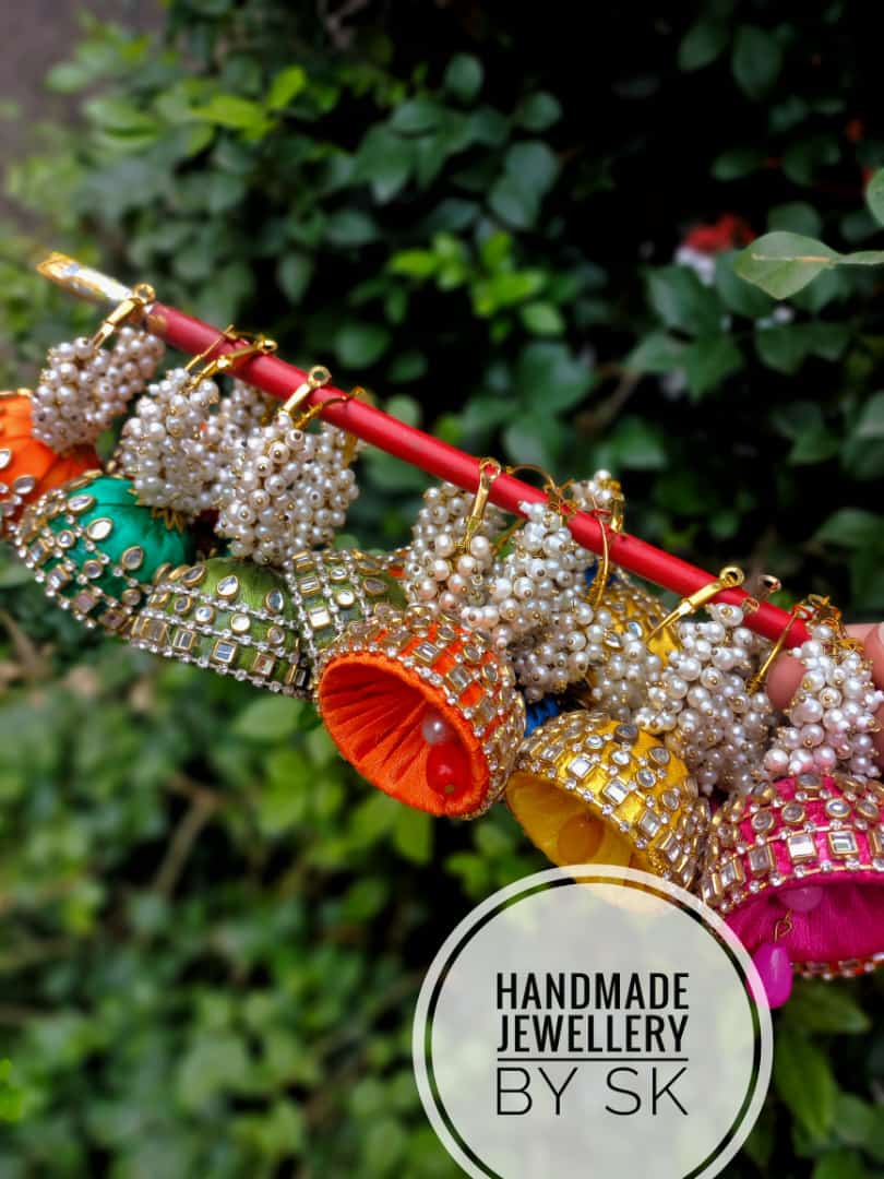 pearls jhumka mahndi function