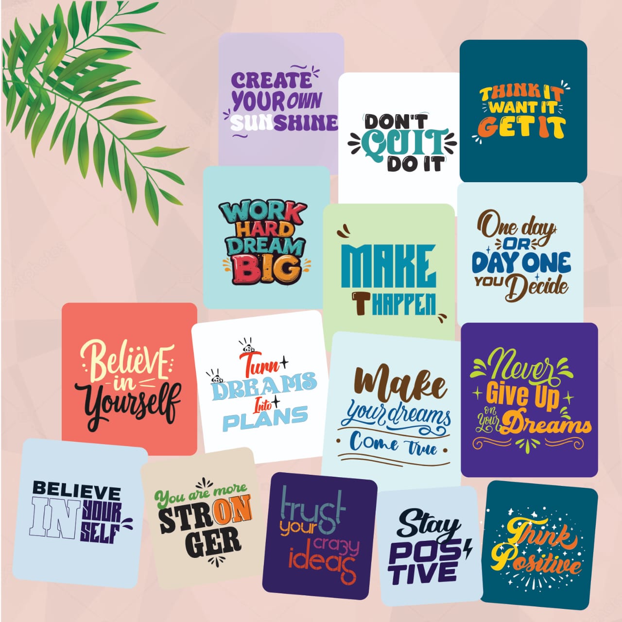 fridge Magnets Sheet Motivational Set, 2.3x 2.6 inches Colorful Background Patterns with Motivational Quotes Suitable for Fridge Doors and Metal Surfaces Decoration
