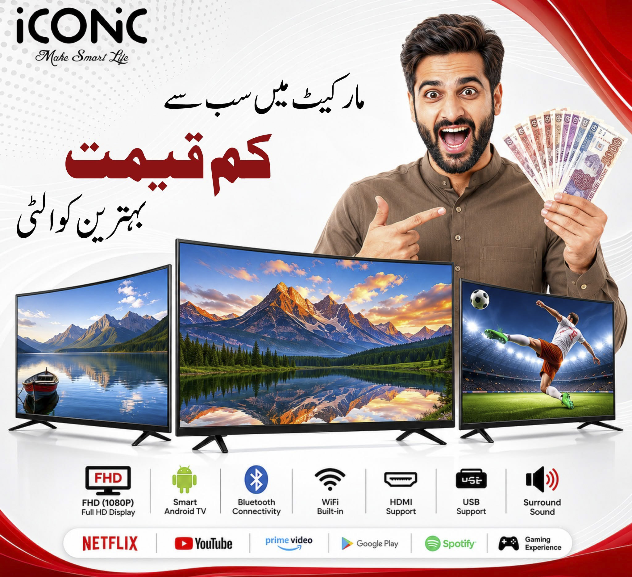 ICONIC 40XBL8 | 2-Years Panel & 1-Year Parts Warranty Vivid Series | 40-Inch Bezel-Less Android Smart LED TV