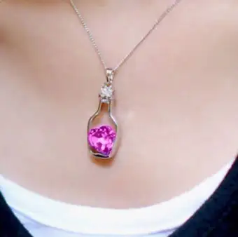 pink heart crystal necklace