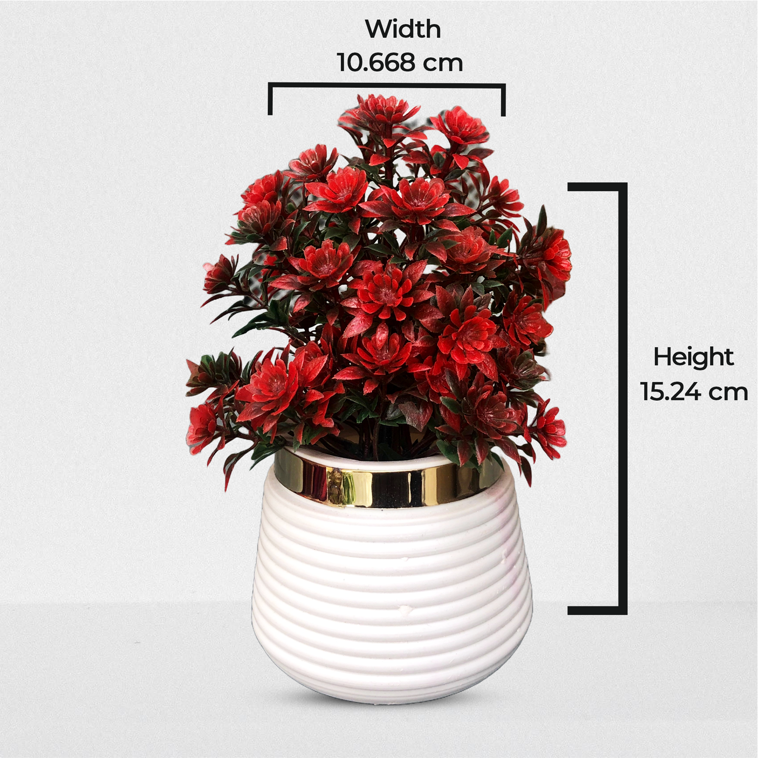 Artificial Pot Decor Potted Flowers Mini Plants with white pot, Natural Lifelike Flowers for Room Indoor Home Office Desk Shelf Decor, 15.50 cm height in 4 colours