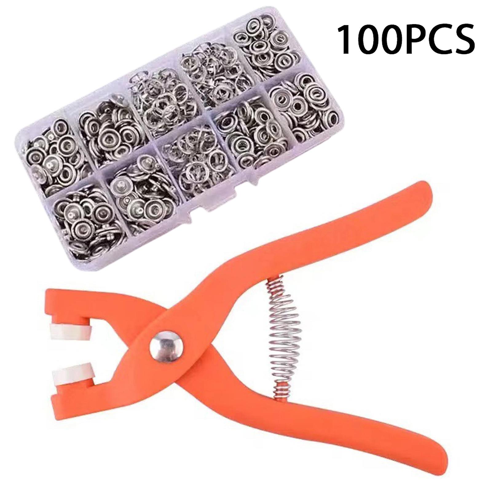 Press Studs Pliers 9.5mm Metal Sewing Prong Rings Buttons Clip Pliers DIY Clothes Tool for Sewing Leather Rivets Bags Clothes (Clip Pliers+100pcs Rings Buttons)