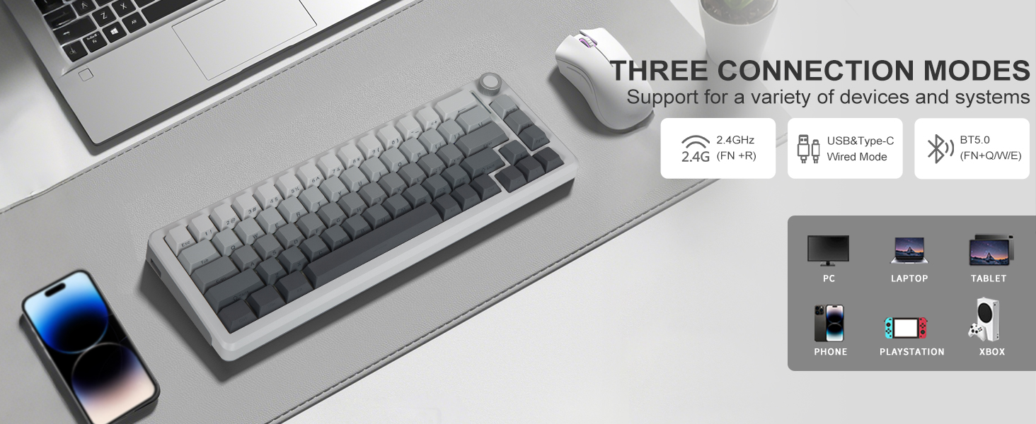 E-YOOSO Z-68 Tri-Mode Wireless 65% Mechanical Gaming Keyboard Gradient Gray RGB 68 Keys Hot Swappable Silver Wood Switches 20 381a6b29339dfef803ea1ae05f22fc19