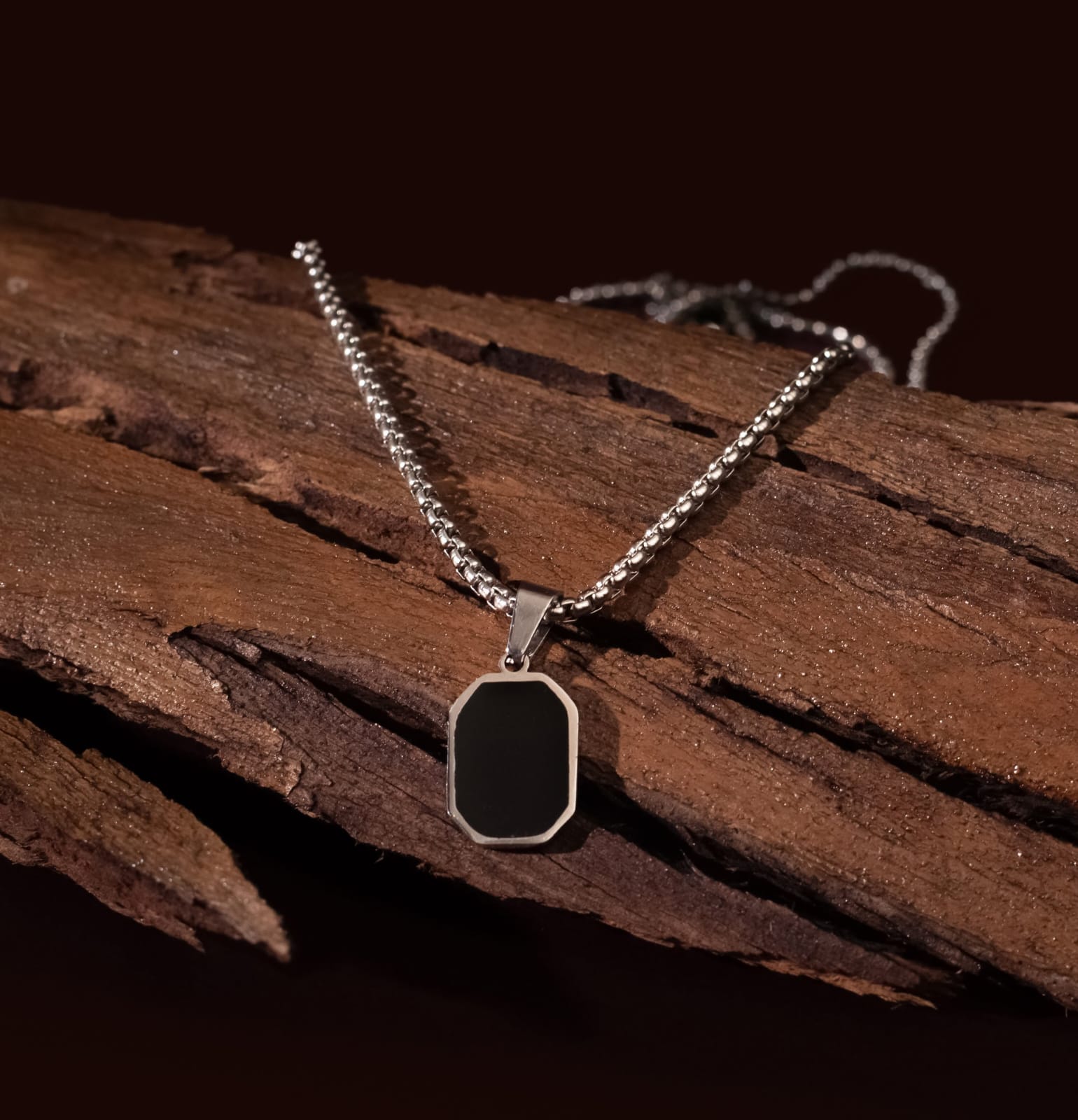 Order Studio Presenting Sleek Black Tag Pendant Necklace With Stainless Steel Chain
