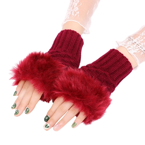 1 Pair of Outdoor Winter Hand Warmer Breathable Gloves for Girl Random colors Half Finger Gloves Mittens Faux Rabbit Fur Hand Wrist Warmer Winter Fingerless Knitted Gloves for Women