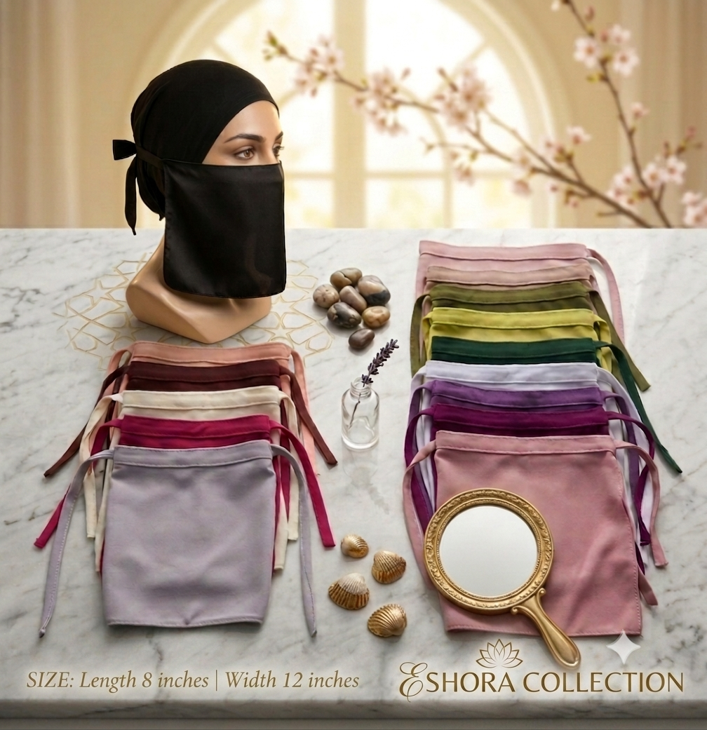 Pack Of (1 PC, 2 PCS, 4 PCS & 6 PCS) Exclusive Soft Georgette Short Niqab Patti With Dori | Saudi Style Tie-Back Face Cover For Women & Girls | Lightweight, Breathable & Comfortable | Plain Multicolor Design | Size ( 8" X 12" )