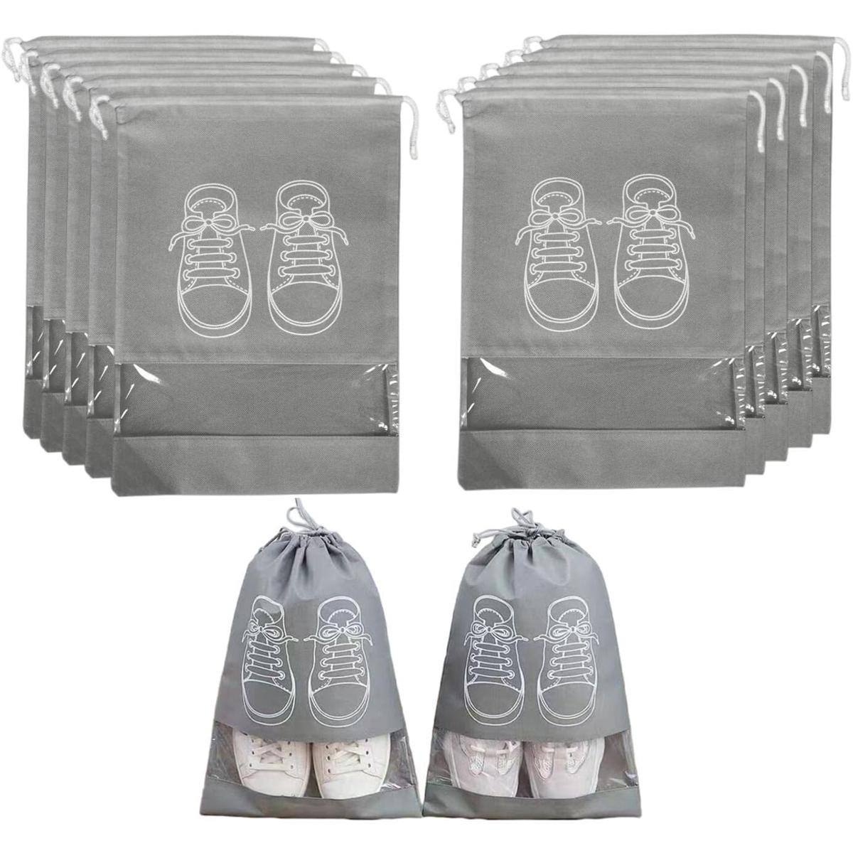 Pack of 6 Printed Shoe Bags for Travel Dust-proof Clear Window Non-Woven with Rope packing luggage suitcase Pouch Storage Organizer for Men and Women