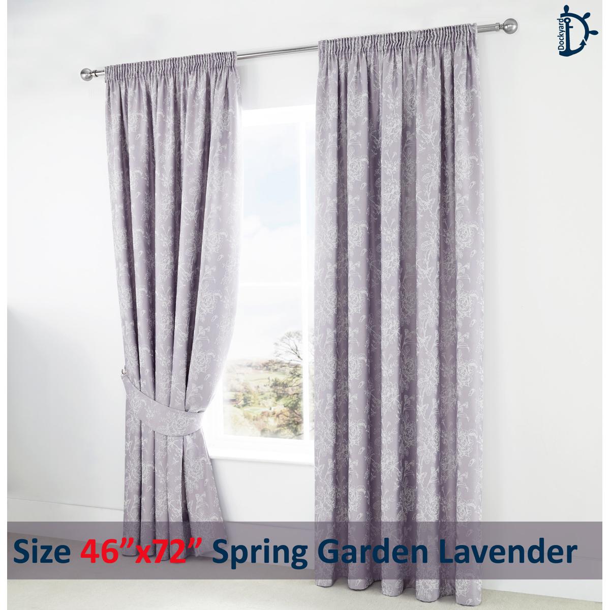 Jacquard Curtains Set, Lined Tape Top Curtains - Spring Garden Lavender - Pack of 2 with FREE Tie Back