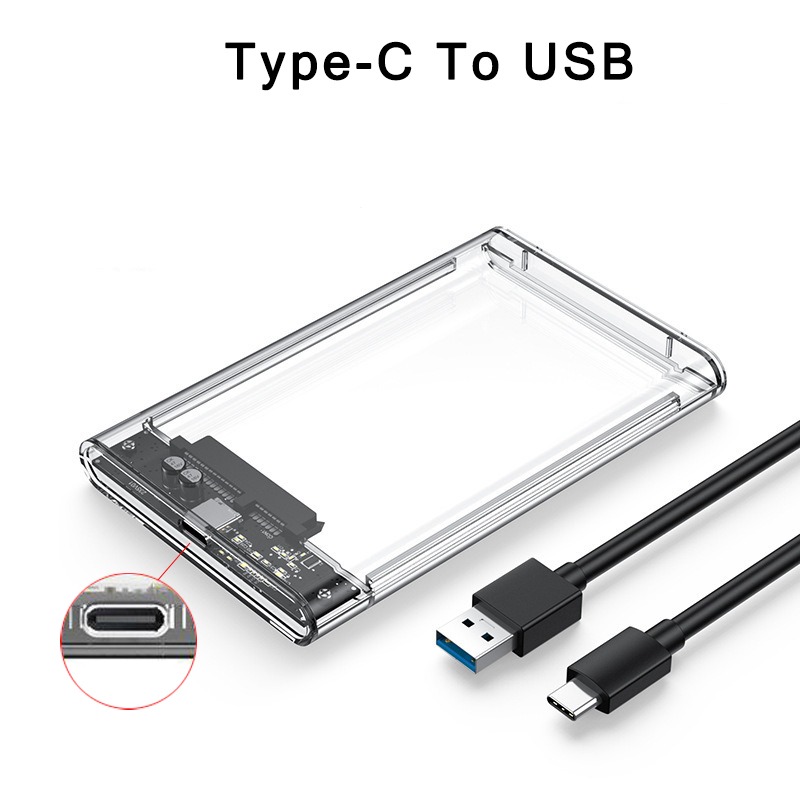 USB 3.0 / Type C Portable HDD SSD 2.5" External Hard Drive Enclosure Case ( Transparent ) – 6Gbps High Speed SATA | UASP Support | Plug & Play | Supports 4TB | For Laptop & PC (ONLY CASE)