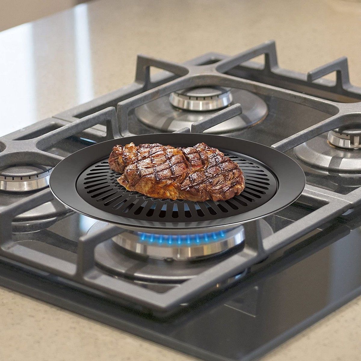 Gas range shop with grill top