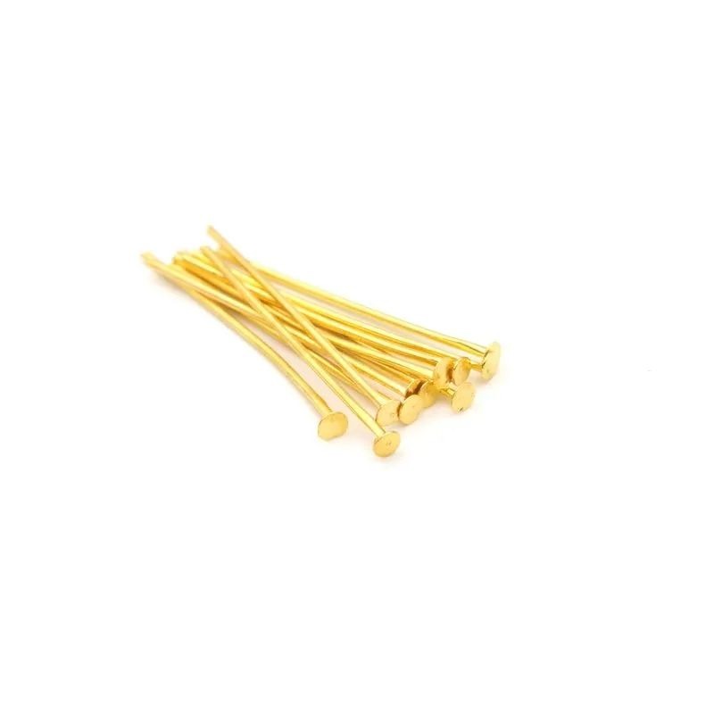 100 Pcs Pack (Golden & Silver) Metal Head Pins For Jewelry Making - 30mm - Flat Head Pins Craft Findings For DIY Earrings, Beading & Charms