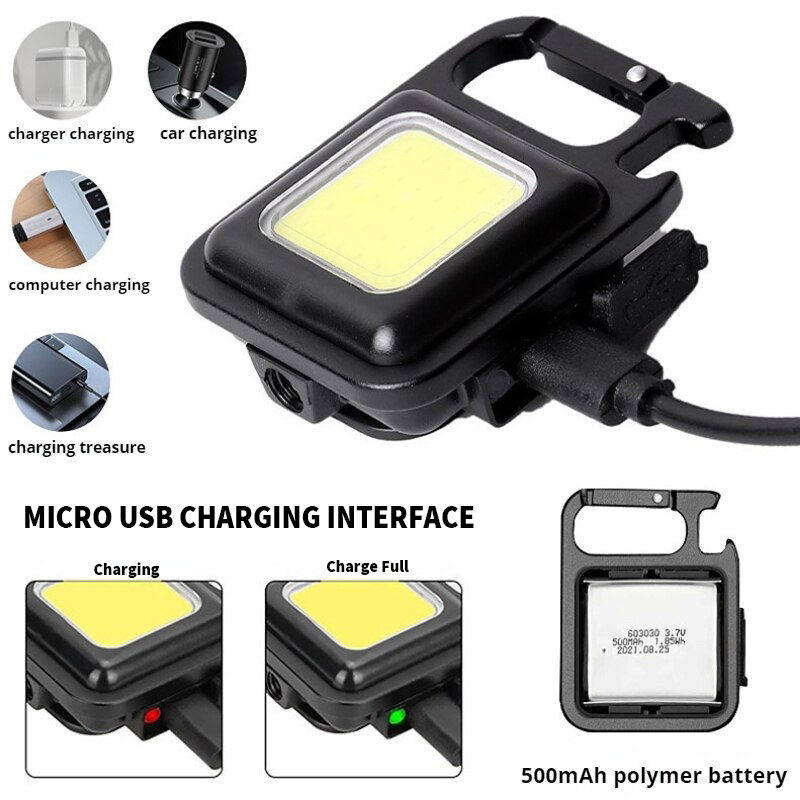 Dynamic Life Metal COB Keychain Flashlight 800 Lumens Multifunction COB Work Light Portable Pocket Led Light 3 Modes Rechargeable Emergency Light Corkscrew Camping Lantern Magnet Design Fishing Lamp Outdoor, Home, and Office