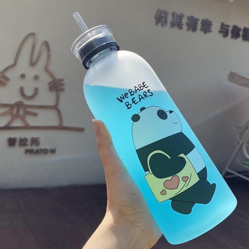 1000Ml We Bare Bear Water Bottle Panda Cup Transparent Water Bottle Drinkware Cup Frosted Plastic Water Bottle With Straw Leak-Proof