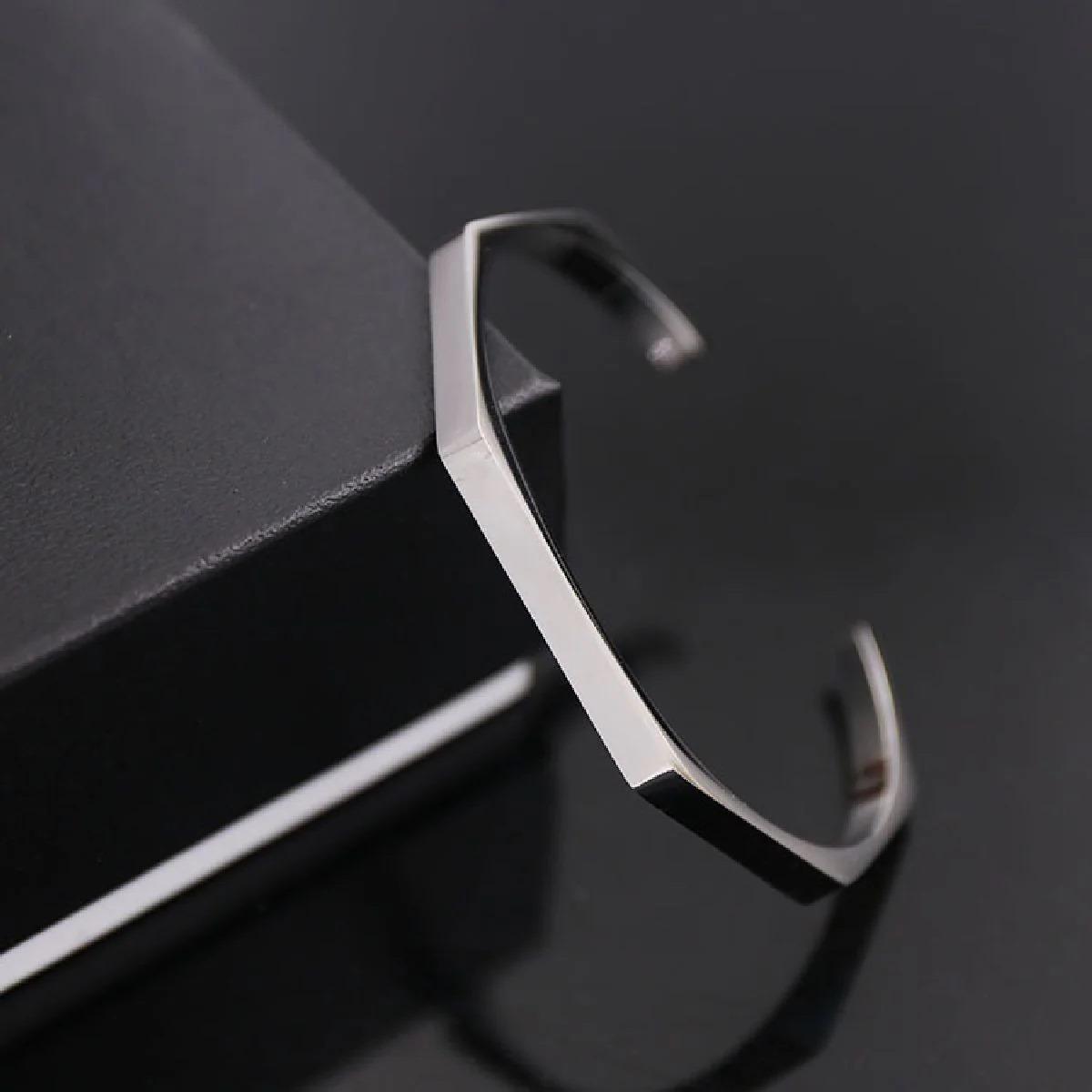 Men’s Hex cuff – Stainless Steel Open Bangle, Minimalist Silver Wristband, Fashion Jewelry