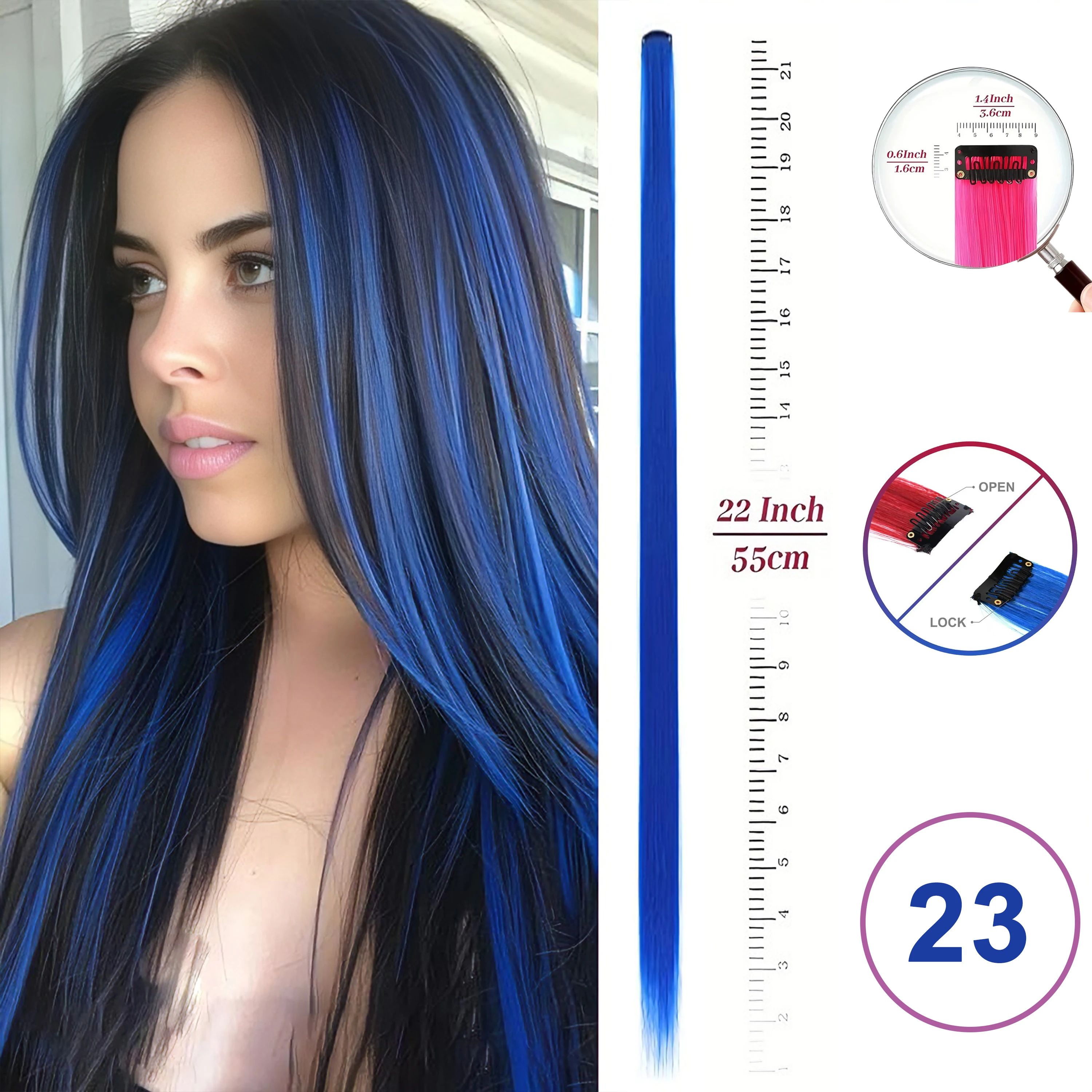 Hair Extensions Clip-In Neon Synthetic Hairpieces, 22" Straight Highlights for Kids & Girls – 1 Piece
