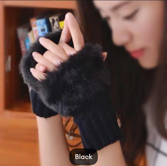 "Winter Knitted Fingerless Gloves with Faux Fur Warm Hand Warmers for Women & Girls"