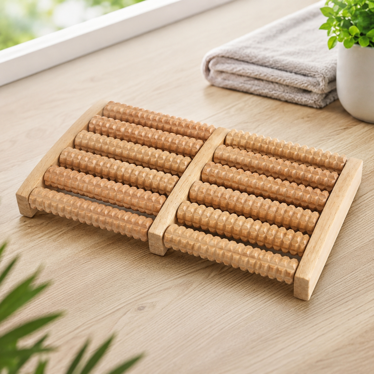 6 Row Wooden Foot Massager Roller | Reflexology Acupressure Foot Massage Tool | Foot Pain Relief | Blood Circulation | Stress Relief | Home Therapy