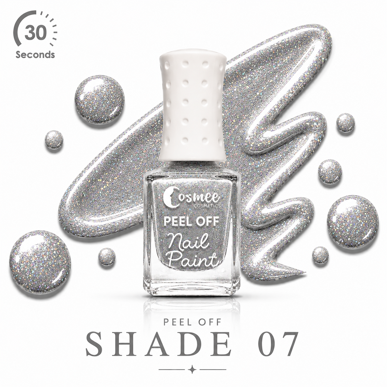 Cosmee Peel Off Nail Paint Shade 07 – Silver Holographic Glitter