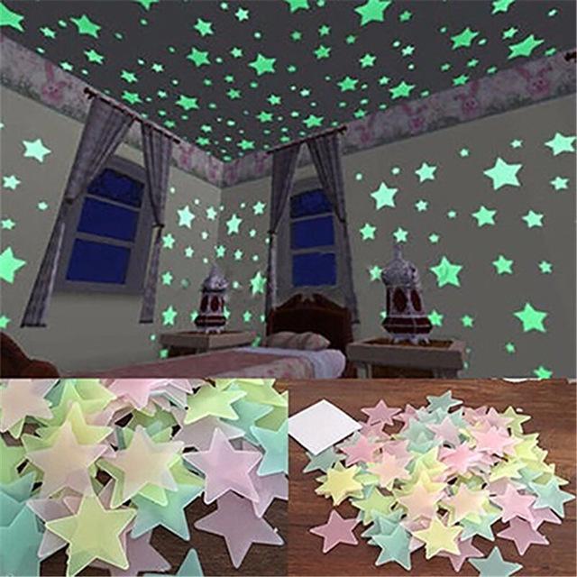 Luminous Stars, 200 Pieces Stickers Wall Decals, Fluorescent Plastic