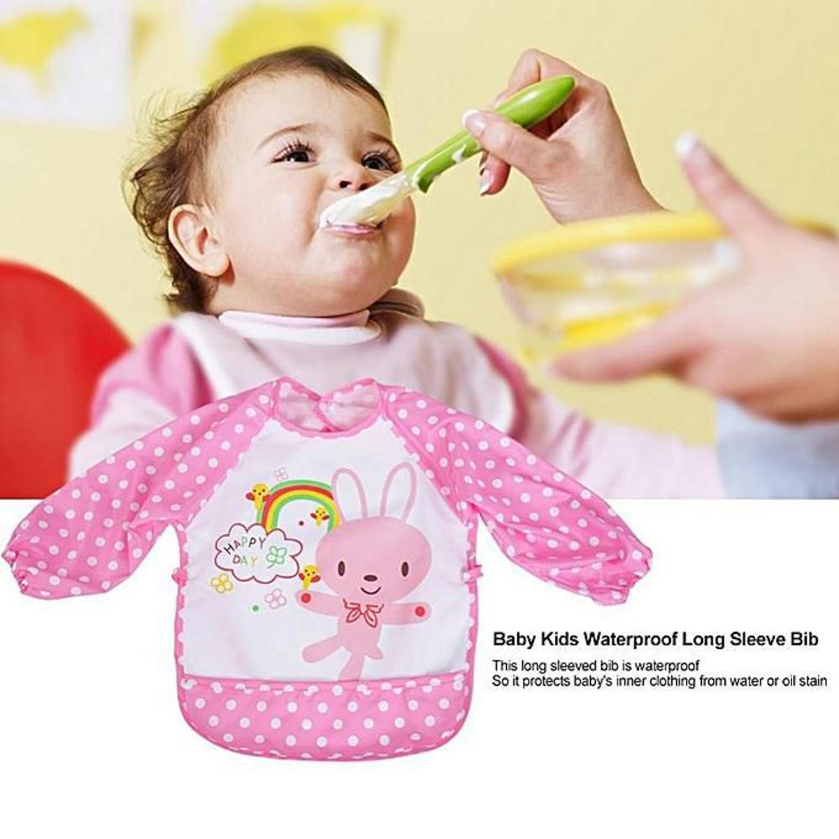 New Baby Kids Toddler Long Sleeve Scarf Waterproof Art Smock Feeding Bib Apron Infant Boys Girls Burp Cloth Printed Bibs
