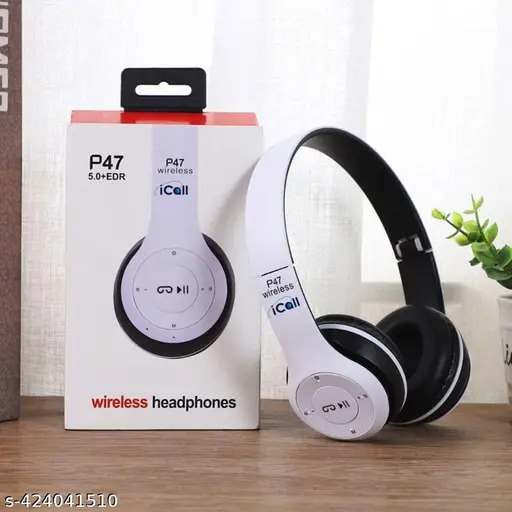 Headphones, P47 Bluetooth Foldable Headset with Microphone Support FM Radio TF for PC TV Smart Phones & Tablets Etc