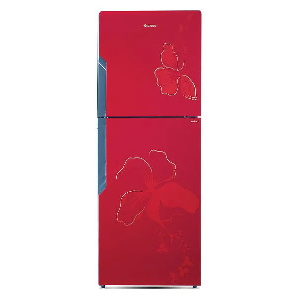 Gree GR-E8890G-CR1 Everest Series Refrigerator | 16 Cubic Feet Double Door Refrigerator | Digital Temperature Control | 5-Way Evaporator | Low Voltage Operation | Red Floral Glass Door