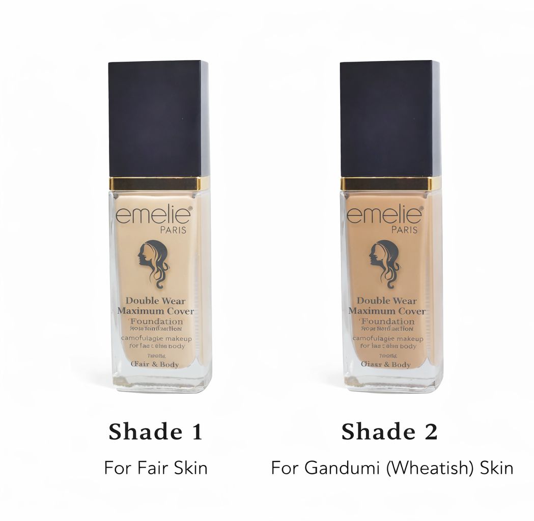 Emelie Double Wear Maximum Cover Foundation – Full Coverage Long Lasting Makeup Base – Oil Control Matte Finish Liquid Foundation for Smooth Flawless Skin