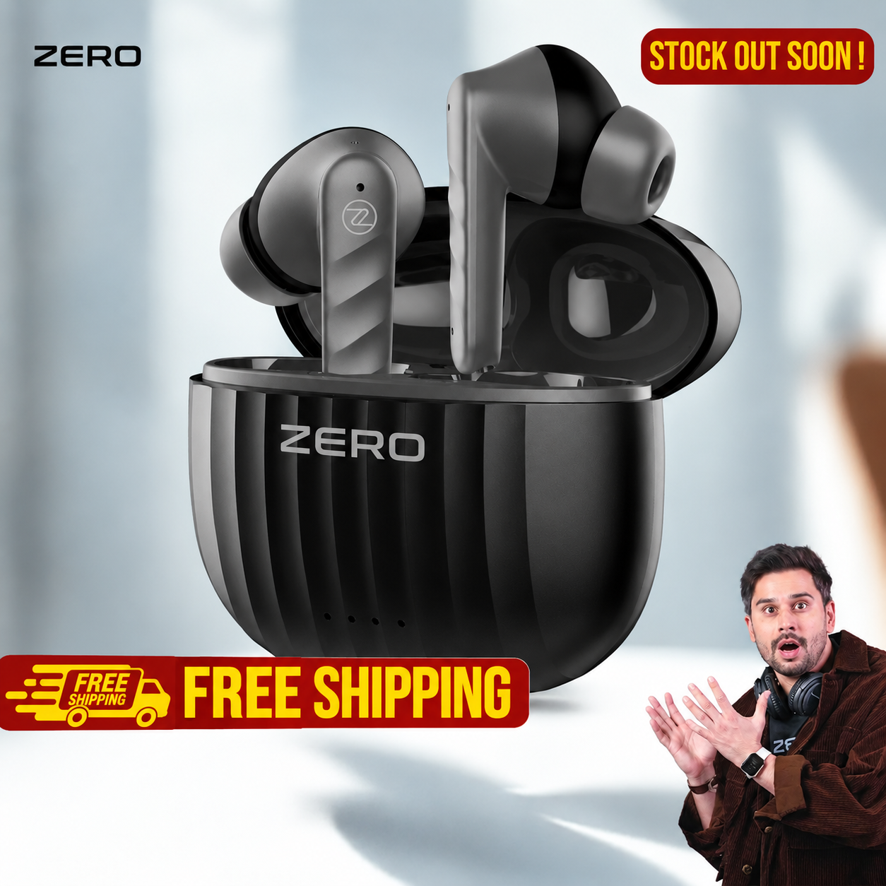 Zero® Carbon Wireless Earbuds | Gaming Earbuds | 13mm Base Driver Earbuds | Quad Mic ENC Earbuds for Calling | Noise Cancelling Earbuds | Earbuds for iOS and Android | Best Earbuds for Men and Women