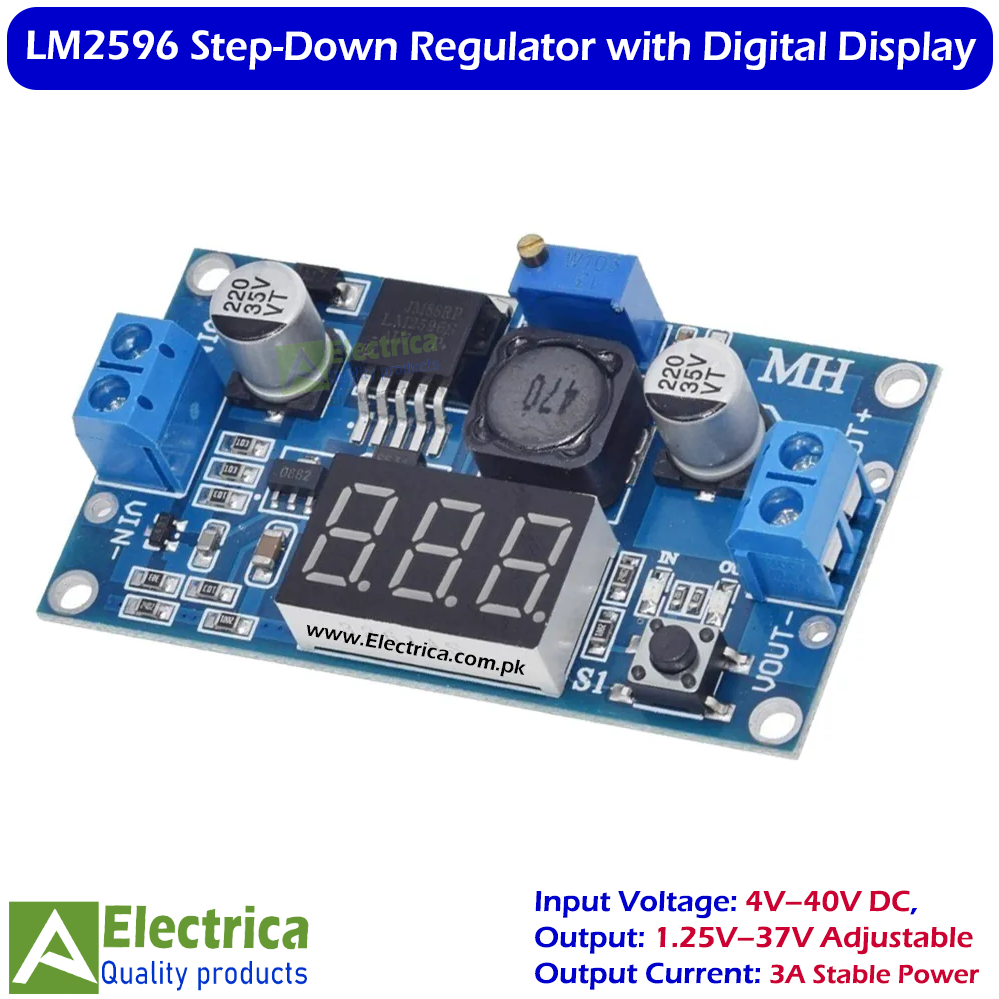LM2596 3A DC-DC Step Down Buck Converter with Digital Voltmeter Display Adjustable Power Module by Electrica