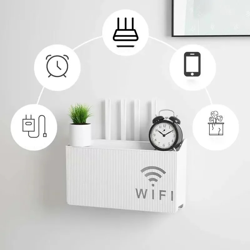 Wall Mounted WiFi Router Stand & Holder Wall Shelf | Wireless Storage Box & Decorative Cable Organizer | Wall-Mounted Modem Rack for Cord Management | Home Office Router Hider Shelf
