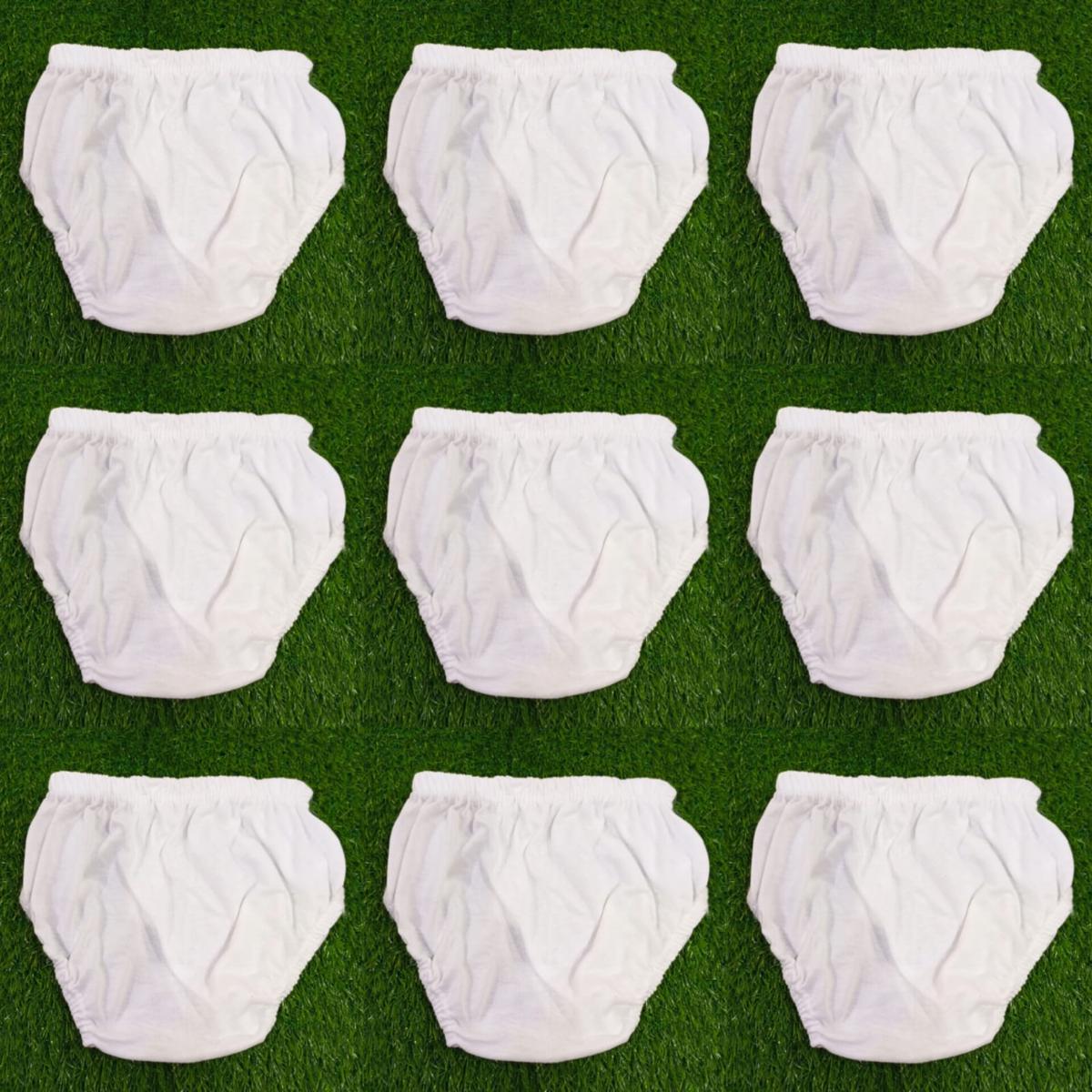 Pack of 6 Soft Cotton Baby Chaddi Diaper Cover Panties with Elastic Waist and Leg in White Colors