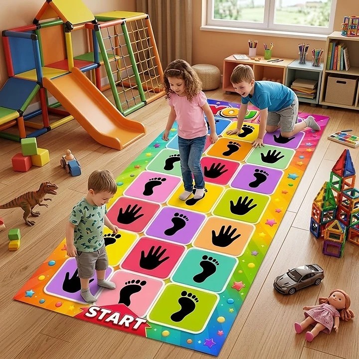 Hopscotch Hand and feet Jumping Jumbo Floor Play Mat Size 60 x 24 Inch Children Physical and Healthy Activity Playing Mat Toy - Educational Learning Waterproof Flex Sheet Playmat for Kids Boys and Girls Panaflex Toys | Perfect Game For Friends and Family