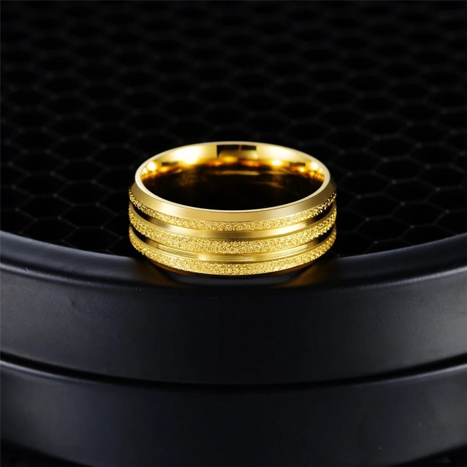 Gold Rings Frosted Groove Titanium Steel Gold-plated Couples Ring Wedding Engagement Jewelry Gift