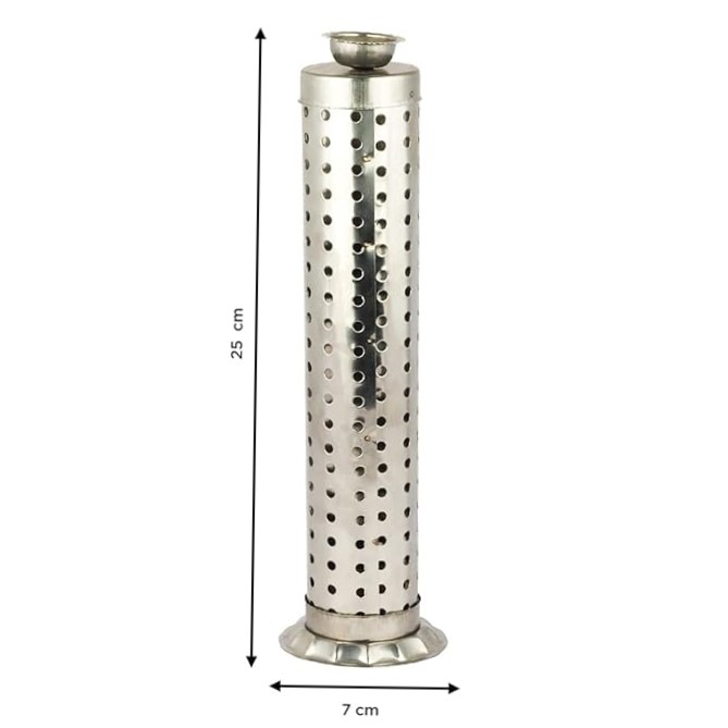 Indian Imported Stainless Steel Agarbatti Stand - Incense Stick Holder With Ash Catcher - 25Cm Height &Amp; 7Cm Width